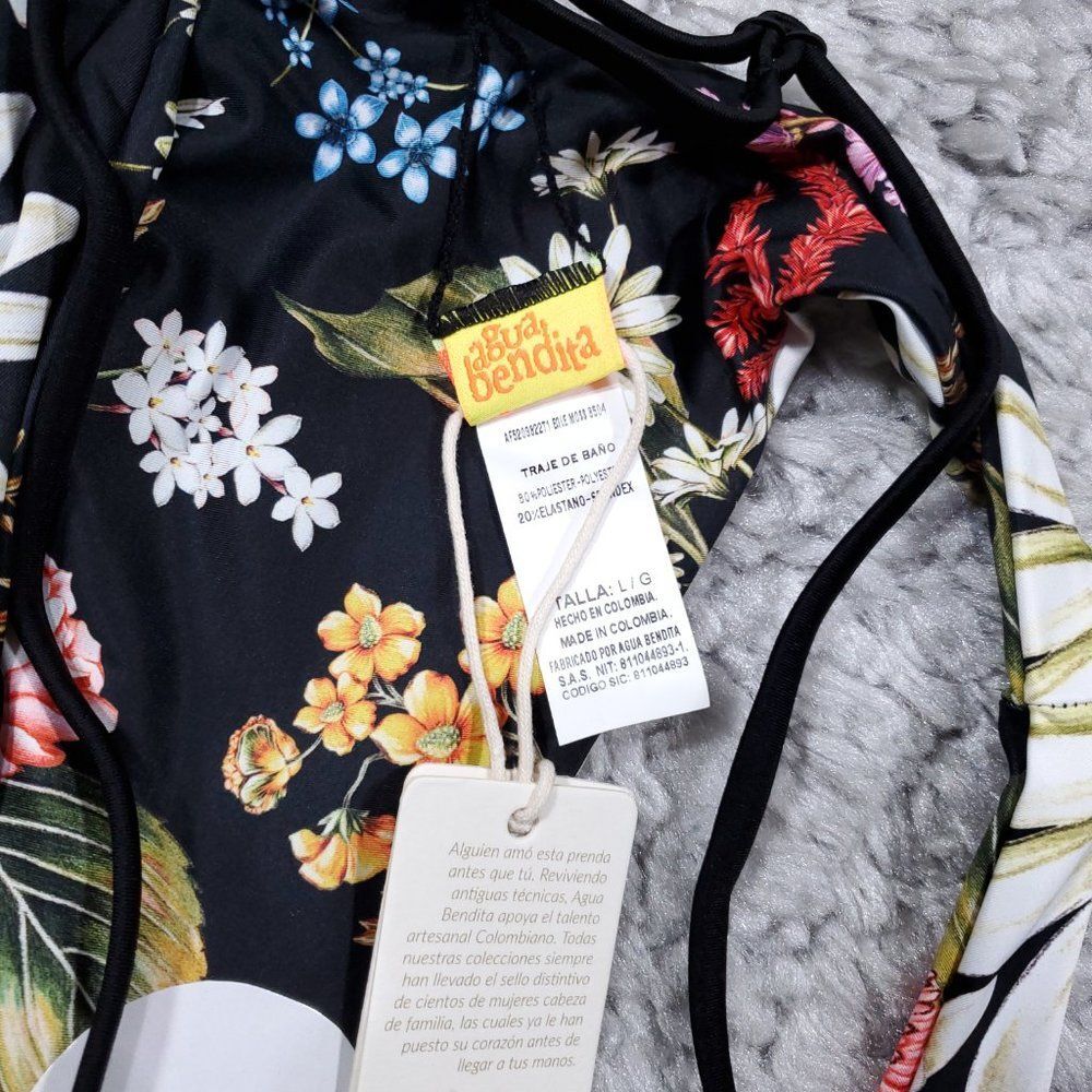 Agua Bendita Egle Moss Black Floral Reversible Swim Bikini Bottom Size Large - Picture 7 of 8